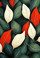 緑、白、赤、葉、背景パターン