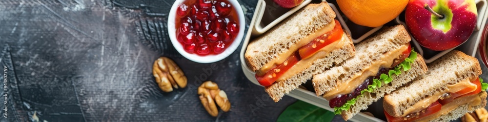 Sticker Lunch container featuring a peanut butter and jelly sandwich, ideal for busy individuals of all ages.