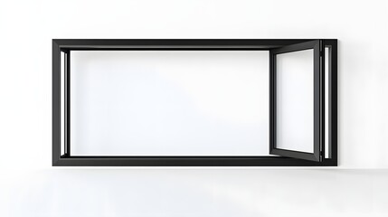 Obraz premium 53. **A modern casement window with a sleek black frame and clear glass, displayed on a pristine white background.