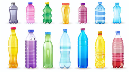 Colorful Assortment of Plastic Bottles on White Background - Recycling and Environmental Awareness Concept