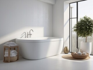 Fototapeta premium Modern Bathroom with Freestanding Tub and Window