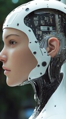 Fototapeta premium AI-powered robot, sleek design, glowing circuits, soft spotlight