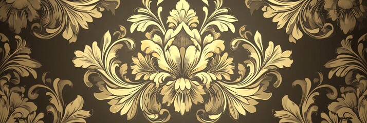 Fototapeta premium Elegant golden floral pattern on a dark background, showcasing intricate design.