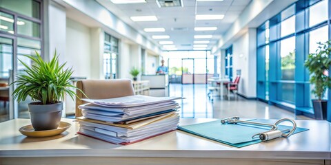 indoor background of a health institution showing documents
