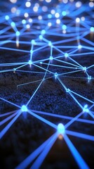 Blockchain network, connected nodes, glowing lines, dark background