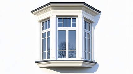 39. **A charming bay window with a white frame, rendered on a pristine white background.