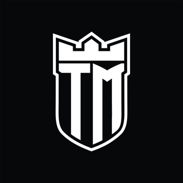 recommend clip art: TM Logo shield shape with geometric crown inside white outline on black background template design