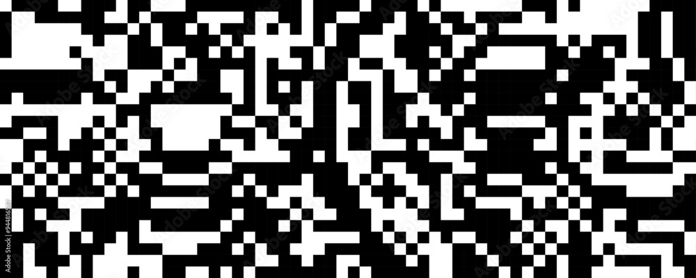 Poster Pixelated black and white texture. Dithered abstract random background. Digitalized backdrop for banner, poster, flyer, brochure, booklet, leaflet. Abstract rasterized overlay wallpaper. Vector