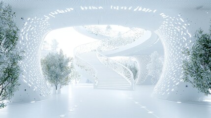 Modern White Spiral Staircase in a Futuristic Building