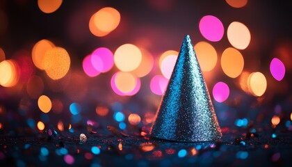 Sparkling Blue Party Hat: Festive Celebration Prop for Joyful Occasions. Versatile Holiday Decoration for Christmas, New Year, Birthdays, and National Days. Minimalist Design with Elegant Glitter Text