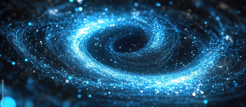 Poster Blue glowing infinity loop in space with bokeh 3D cartoon rendering computer generated abstract background