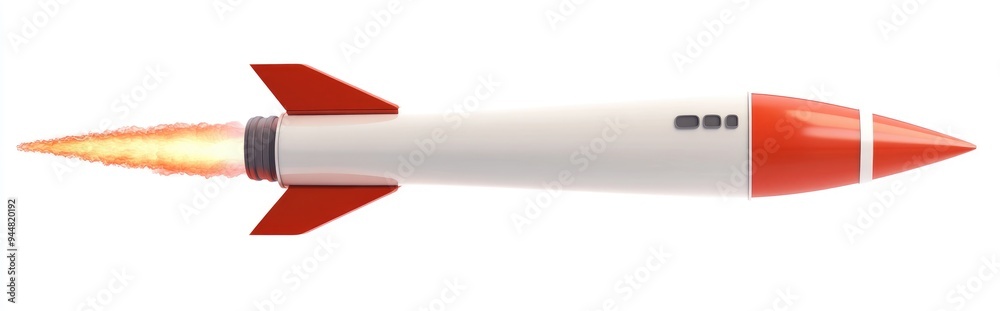 Poster spaceship concept illustrated by a rocket icon in a 3d cartoon rendering isolated and flat design