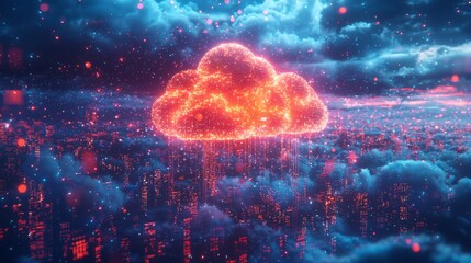 Obraz premium Cloud virtualization deployment, virtual machines ascending into a digital sky, becoming part of a secure and scalable cloud network