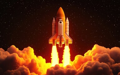 Obraz premium Spaceship in orbit around Mars depicted in a 3D cartoon rendering with a space shuttle and clouds in the sky showcasing the exploration of the Red Planet
