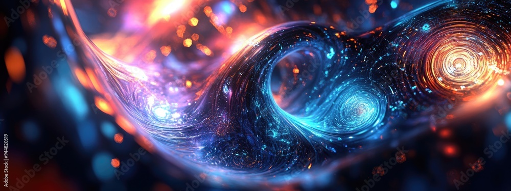 Aufkleber 3D cartoon visualization featuring a series of space vortexes with a backdrop of translucent vortices fractal elements lights and textures ideal for projects related to science technology and desi