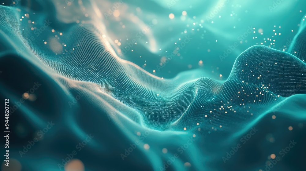 Leinwandbilder abstract geometry on a turquoise background featuring plasma flow and particles in a 3d cartoon rend