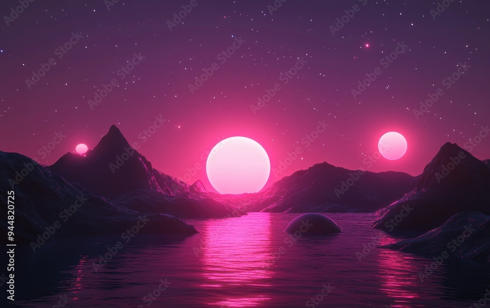 Poster High resolution 3D cartoon rendering of a solar system planet showcasing Mars among other available planets in top quality