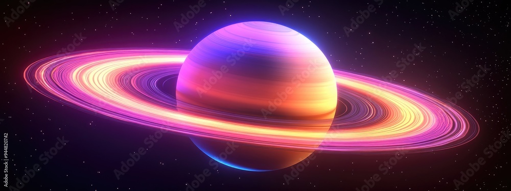 Poster High resolution 3D images showcasing planets of the solar system featuring a 3D cartoon rendering of Saturn