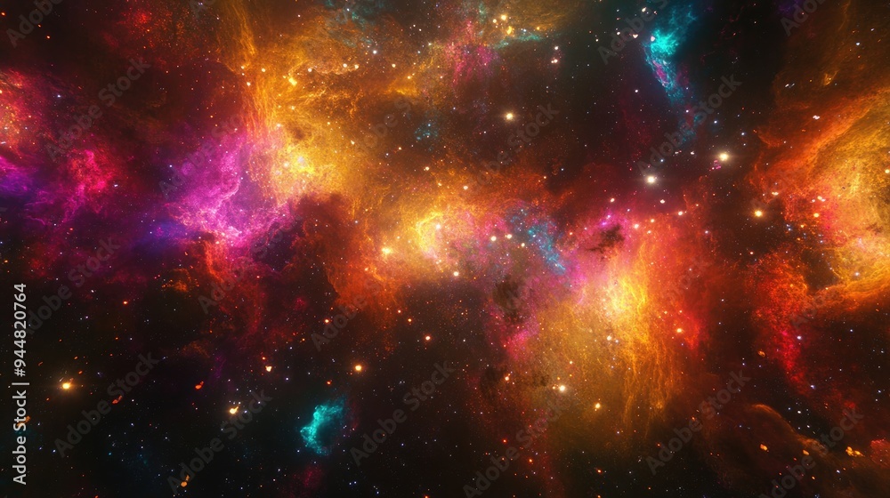 Poster Planetary nebula in deep space featuring an abstract colorful background created through 3D cartoon rendering