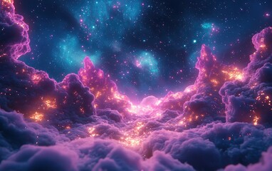 Immerse yourself in the cosmic wonders through this 3D cartoon rendering showcasing twinkling stars and mesmerizing nebulae that reveal the infinite beauty of the universe Explore breathtaking cel