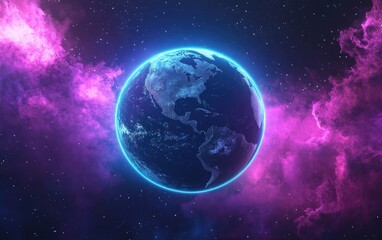 Obraz premium 3D cartoon depiction of Earth with a galaxy in the background