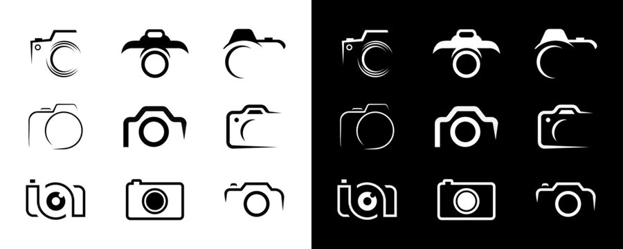 Set of Camera Lens icon logo vector. Photography photographer studio business logo isolated