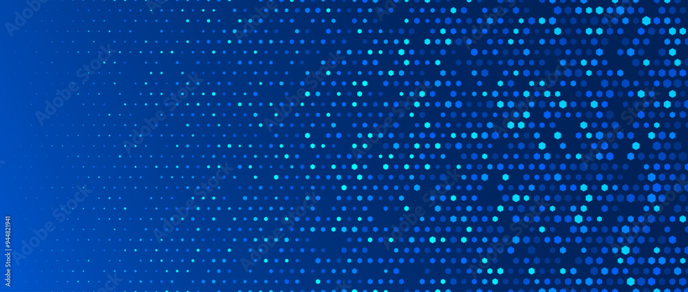 Poster Blue glowing hexagon texture. Abstract hexagonal grid gradient wallpaper. Navy honeycomb pattern backdrop. Vector modern technology, business, science, healthcare, medicine, presentation background