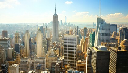 Obraz premium Iconic New York City Skyline: Abstract Aerial View for Travel and Urban Exploration. Minimalist Cityscape Silhouette Capturing Metropolitan Essence, Cultural Diversity, and Freedom. Elegant Design Tem