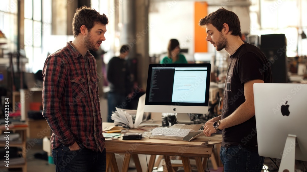 Poster Two Men Working at a Desk with a Computer