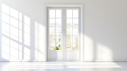 Fototapeta premium 35. **A stylish French door with multi-pane glass, isolated on a pristine white background.