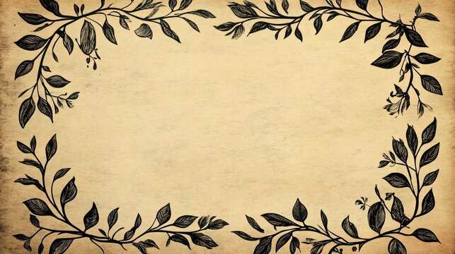 Decorative vintage border with intricate leaf patterns on textured parchment background.