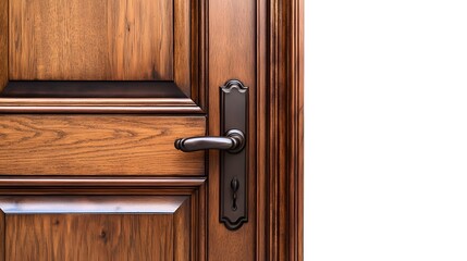 Obraz premium 37. **A classic wooden door with a vintage handle, isolated on a pristine white background.
