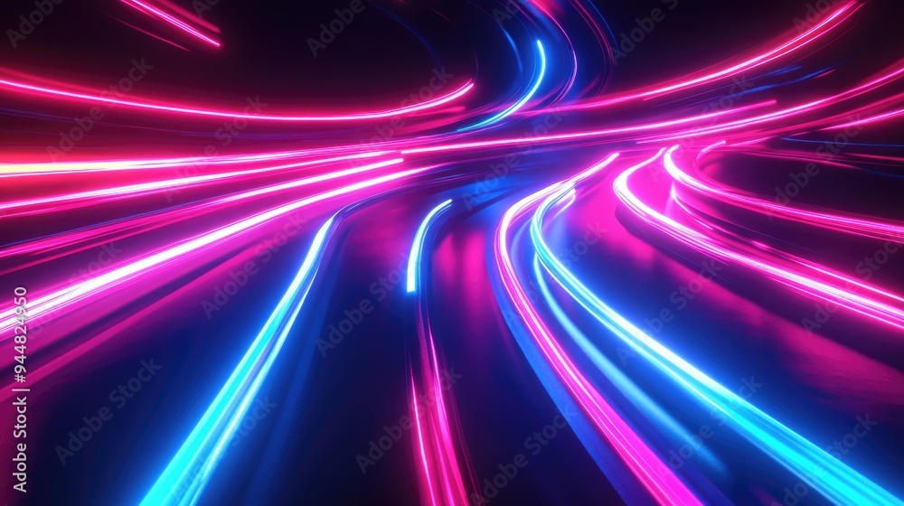 Poster 3d rendering of an abstract neon wallpaper featuring glowing lines and dynamic trails against a dark