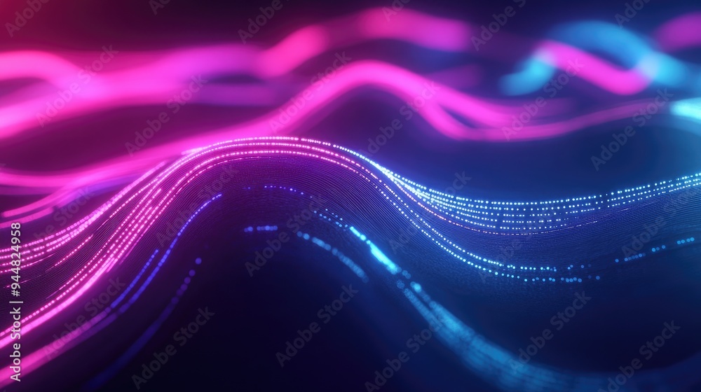Poster 3d rendering of an abstract neon wallpaper featuring glowing lines and dynamic trails against a dark