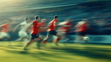 Fototapeta premium Blurred Motion of Soccer Players Running on a Field