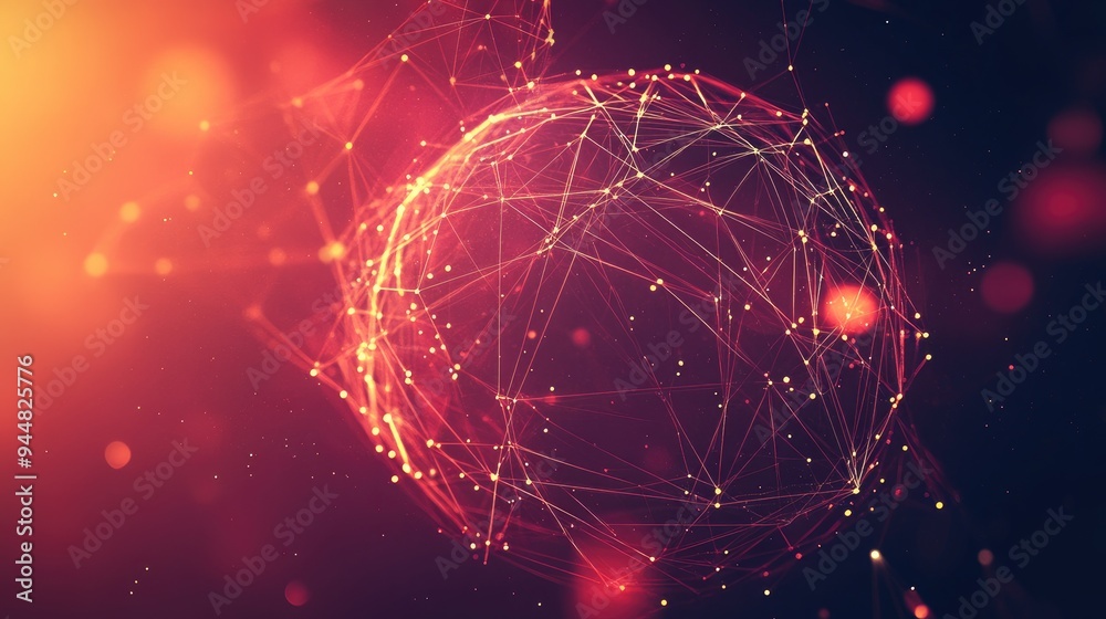 Poster abstract background featuring a geometric pattern of lines and dots in a technological sphere