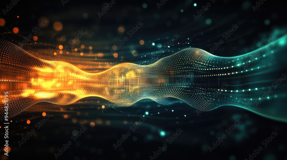 Poster abstract background featuring a series of sine waves and luminous patterns reflecting themes of cont