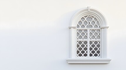 17. **A decorative window with lattice work and a white frame, displayed on a pristine white background.