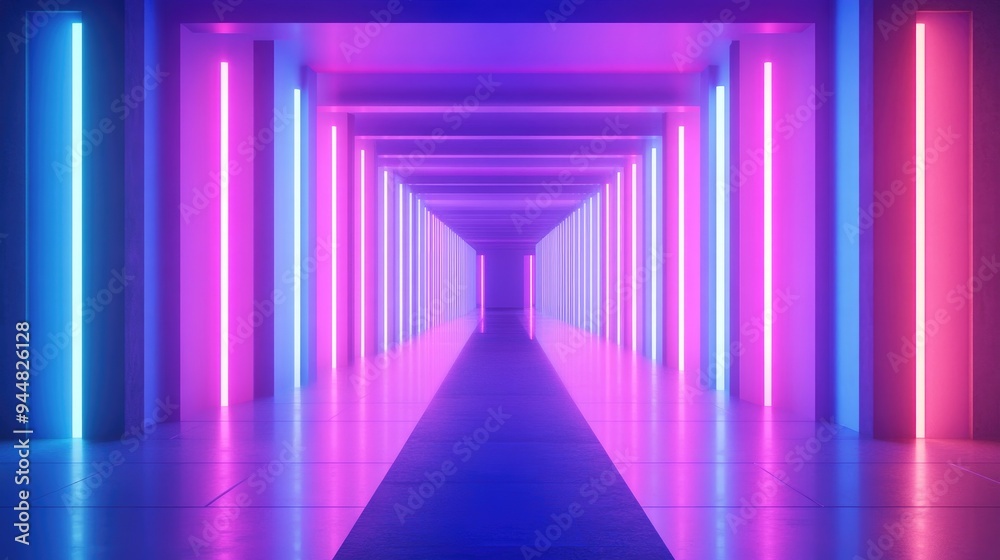 Poster 3d render featuring a vibrant blue pink and violet neon abstract background with ultraviolet lightin