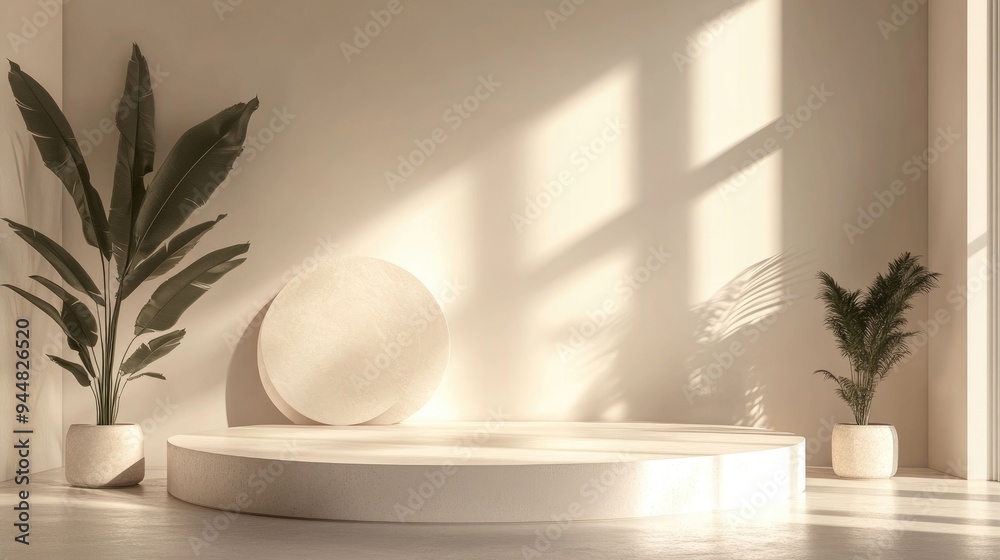 Aufkleber 3d rendering of a minimalist product backdrop suitable for fashion and cream cosmetic displays conte
