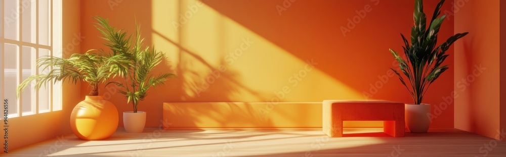Poster 3d illustration of a minimal studio environment for product presentation in a spring summer theme