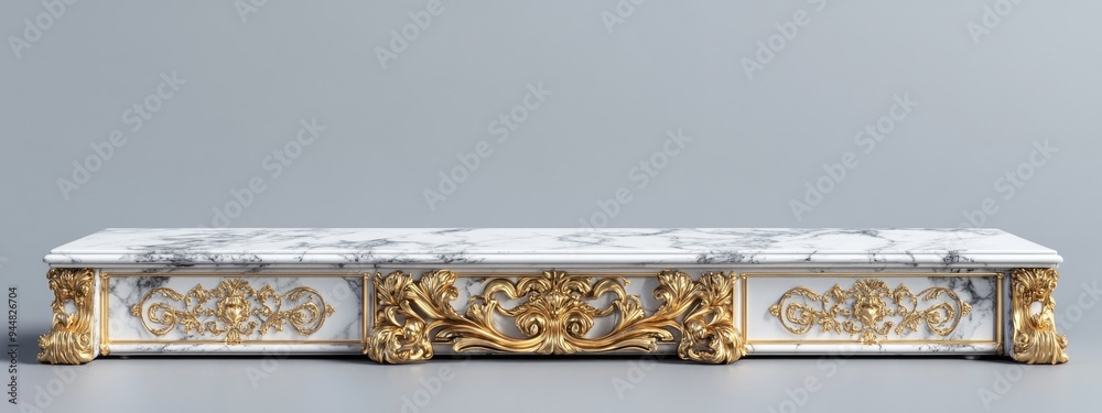 Aufkleber 3d rendering of marble pedestals or podiums featuring ornate golden frames and decorative elements