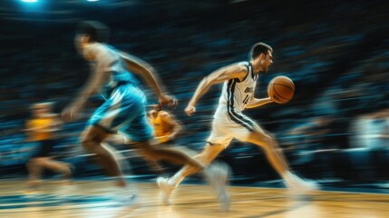 Blurry Motion Shot of Basketball Players on the Court