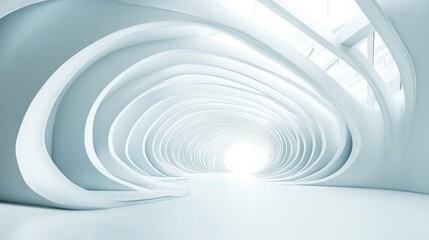 Fototapeta premium Abstract white architectural background featuring smooth surfaces and vibrant gradient lines 3D design and rendering