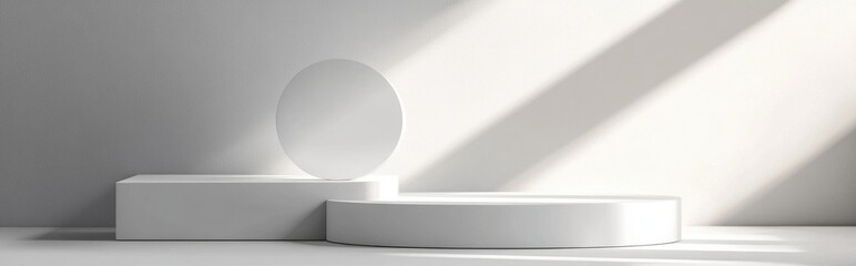 3D geometric podium in white color minimal design illustration and rendering
