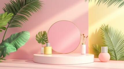 3D podium for showcasing products with a summer theme Display platform for cosmetic promotions