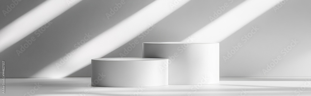 Aufkleber 3d gray and white cylinder podium against a minimal studio background abstract geometric shape repre