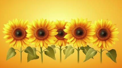 Obraz premium Sunflowers in full bloom, vibrant yellow, facing the sun, warm summer light