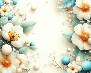 Elegant Floral Arrangement with Soft Blue and White Flowers and Delicate Leaves on a Light Background - Perfect for Invitations and Decor