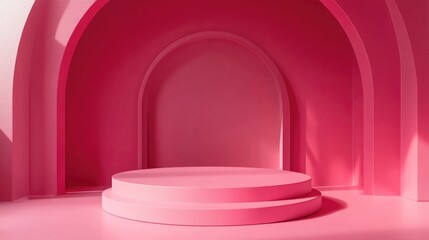 3D pink podium scene with a minimalistic studio background Abstract geometric shape illustration rendering Suitable for showcasing cosmetic fashion and Valentine s products